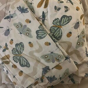 Butterfly & Insect Print Home Bedding Set - Cream/Teal